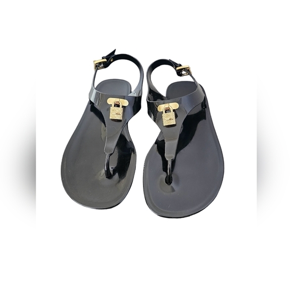 Michael Kors Mira Jelly Thong Sandals Black Gold Lock Accent size 7 - Picture 2 of 6